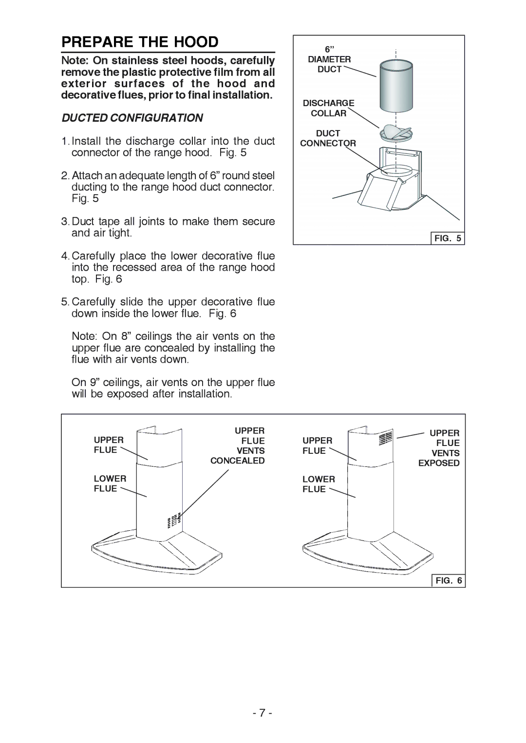 Broan RM519004 manual Prepare the Hood, Ducted Configuration 