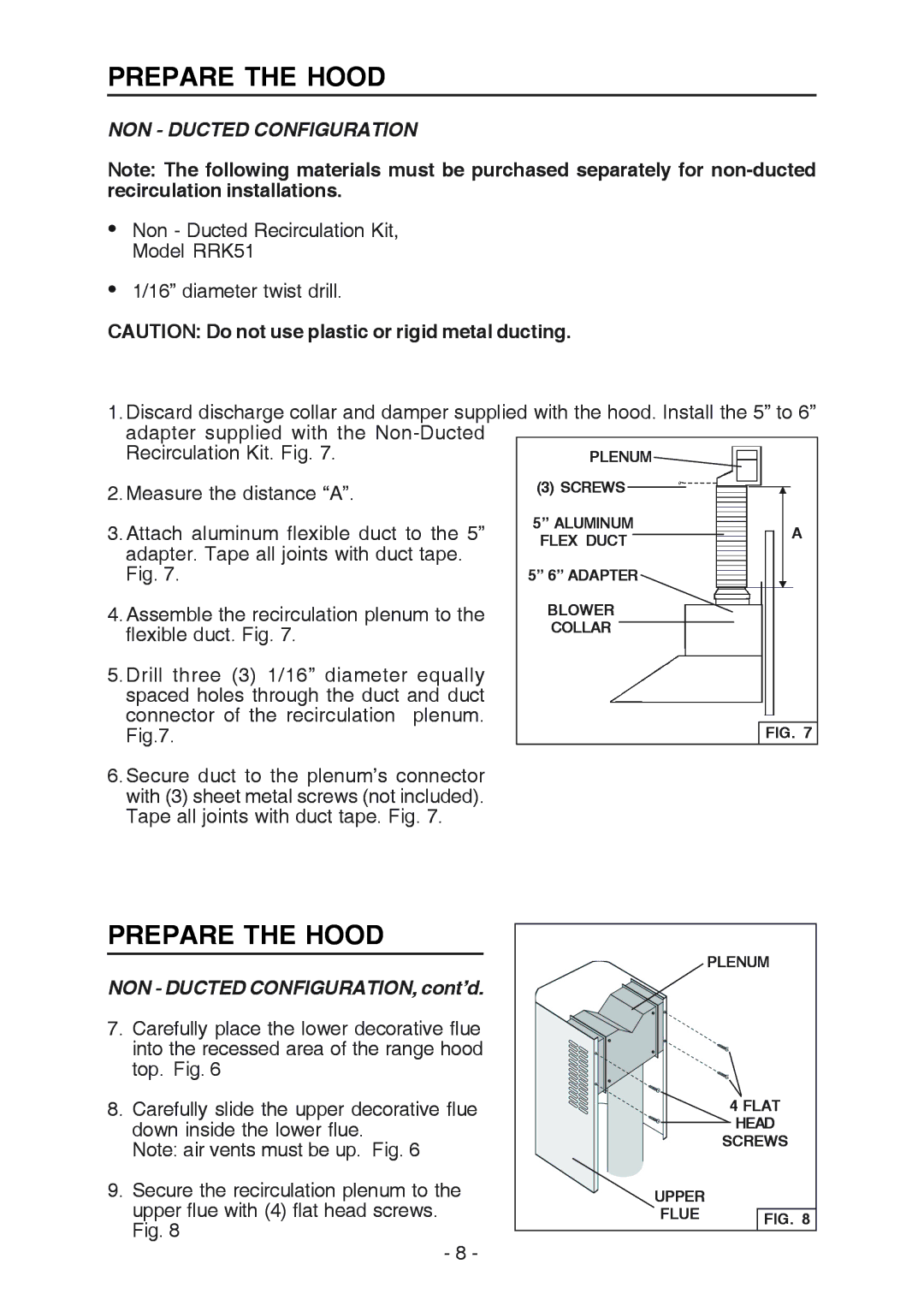 Broan RM519004 manual NON Ducted Configuration, NON Ducted CONFIGURATION, cont’d 