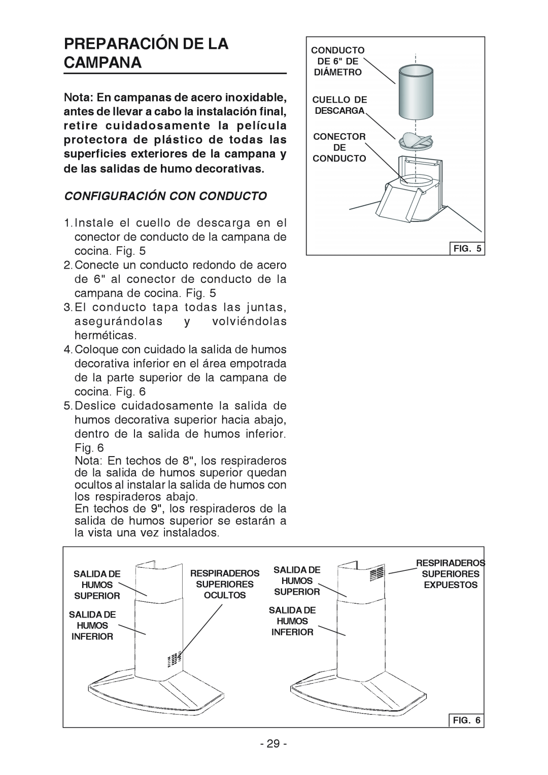 Broan RM519004 manual Preparación De La Campana, Configuración Con Conducto 