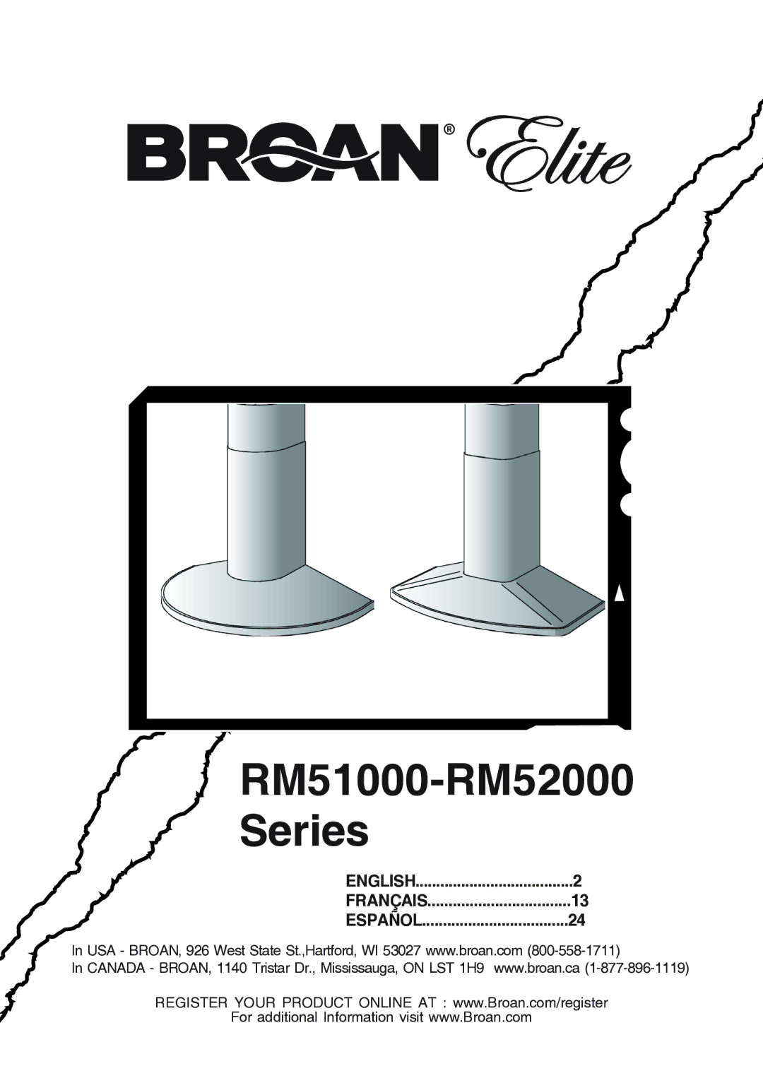 Broan RM524204, RM523004 manual RM51000-RM52000 Series, English Français Español 