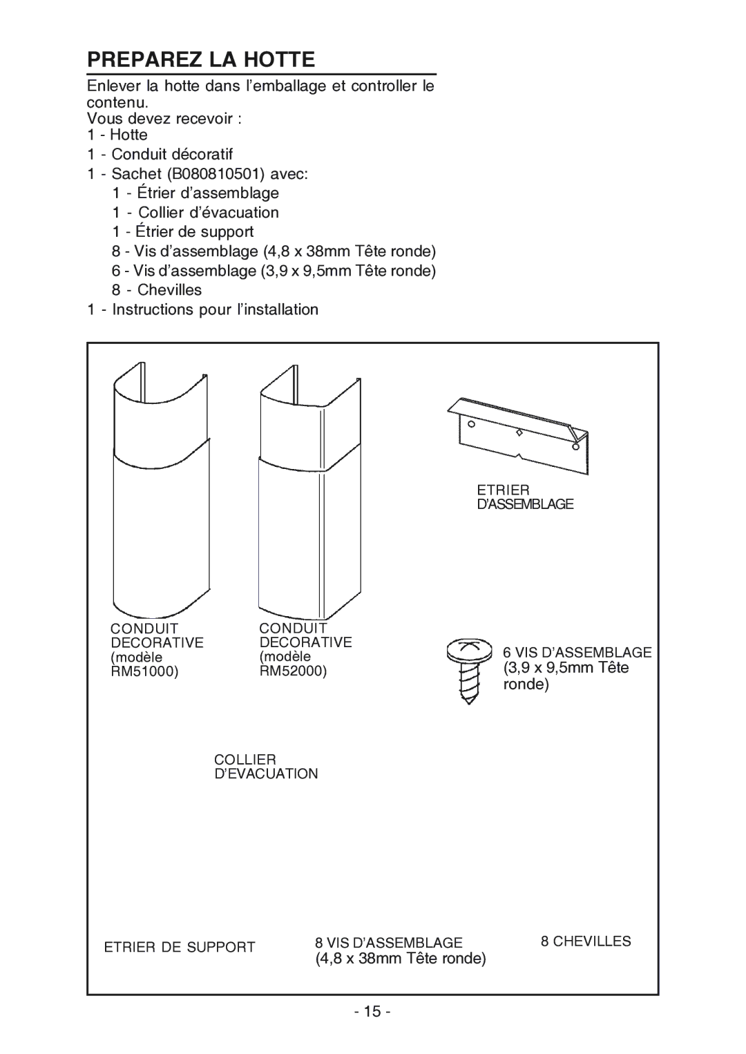 Broan RM524204, RM523004 manual Preparez LA Hotte 