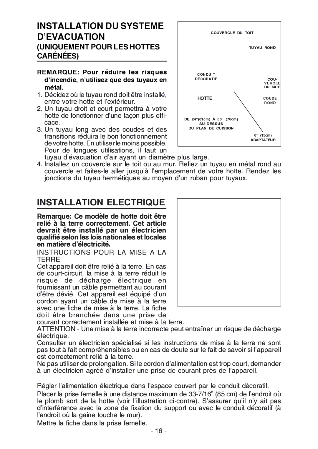 Broan RM523004, RM524204 manual Installation DU Systeme, ’Evacuation, Installation Electrique 