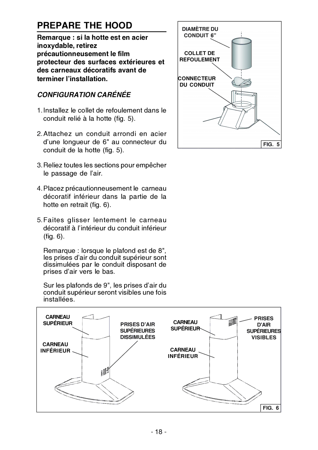 Broan RM523004, RM524204 manual Prepare the Hood, Configuration Carénée 