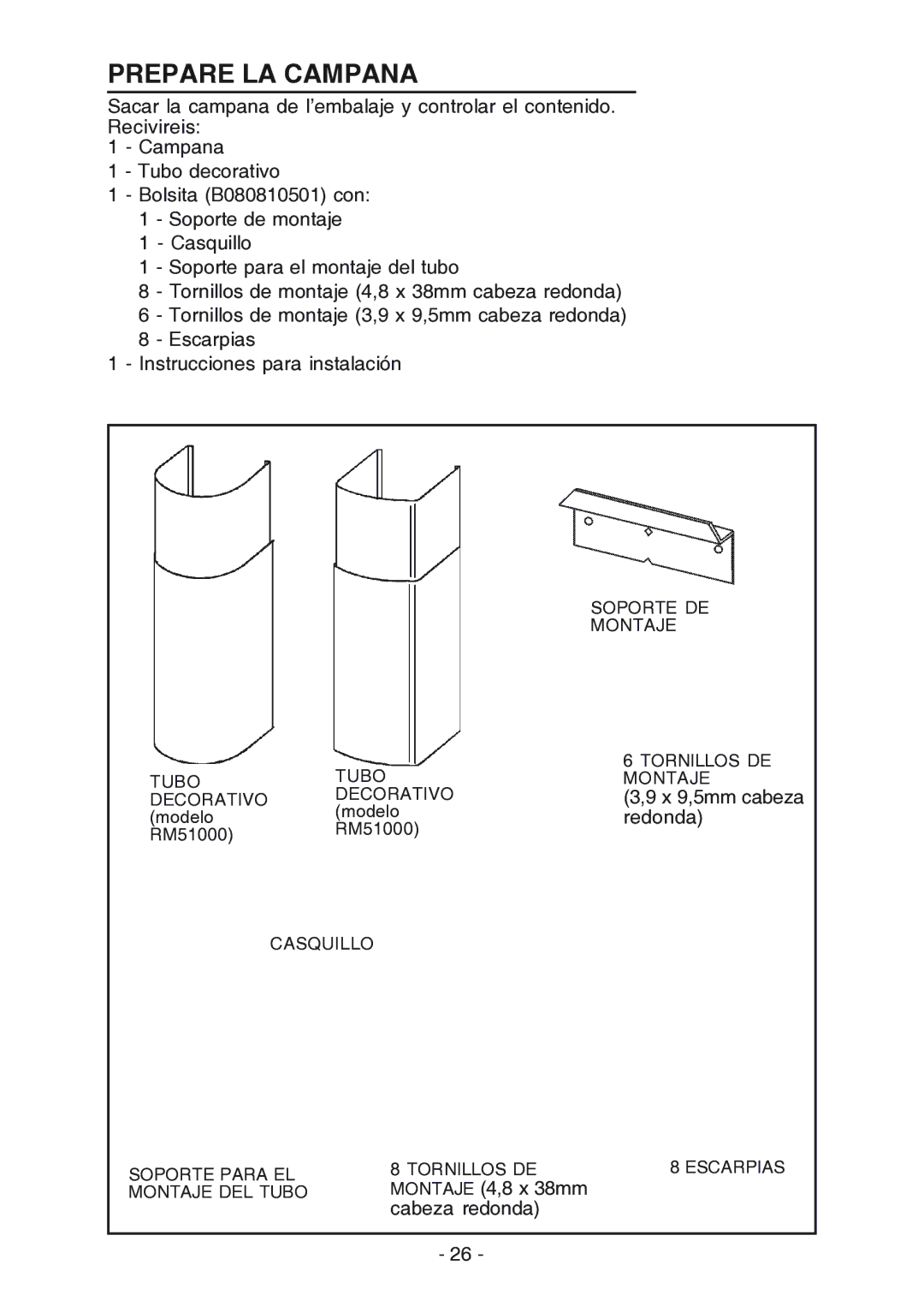 Broan RM523004, RM524204 manual Prepare LA Campana 