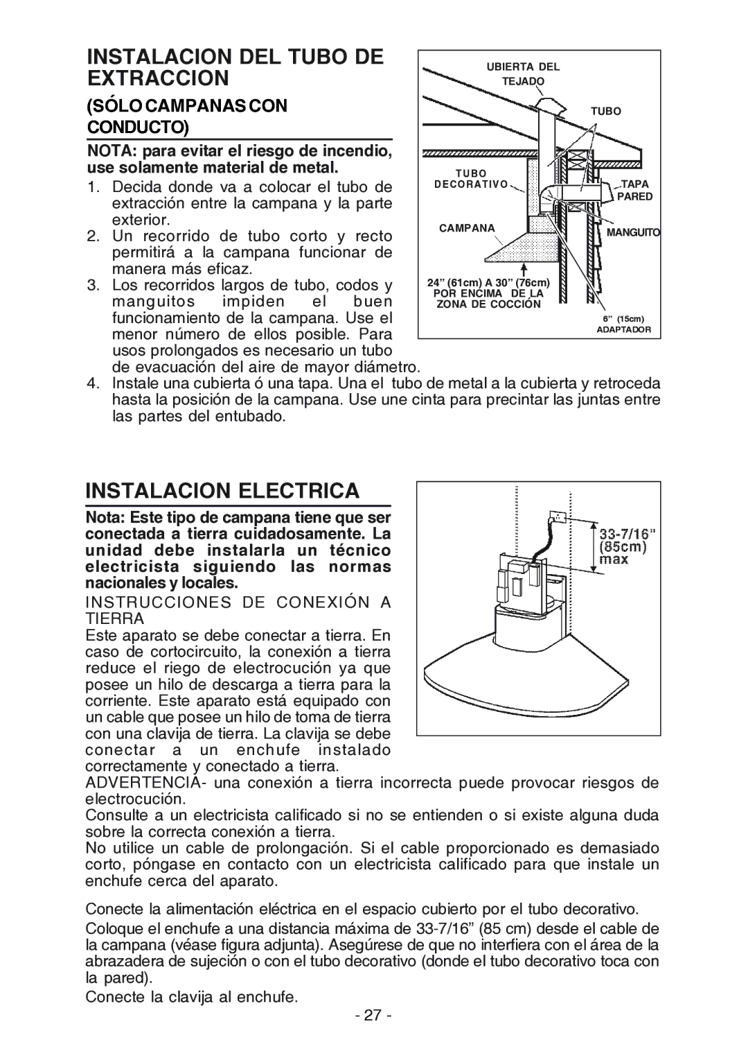 Broan RM524204, RM523004 manual Instalacion DEL Tubo DE, Extraccion, Instalacion Electrica 