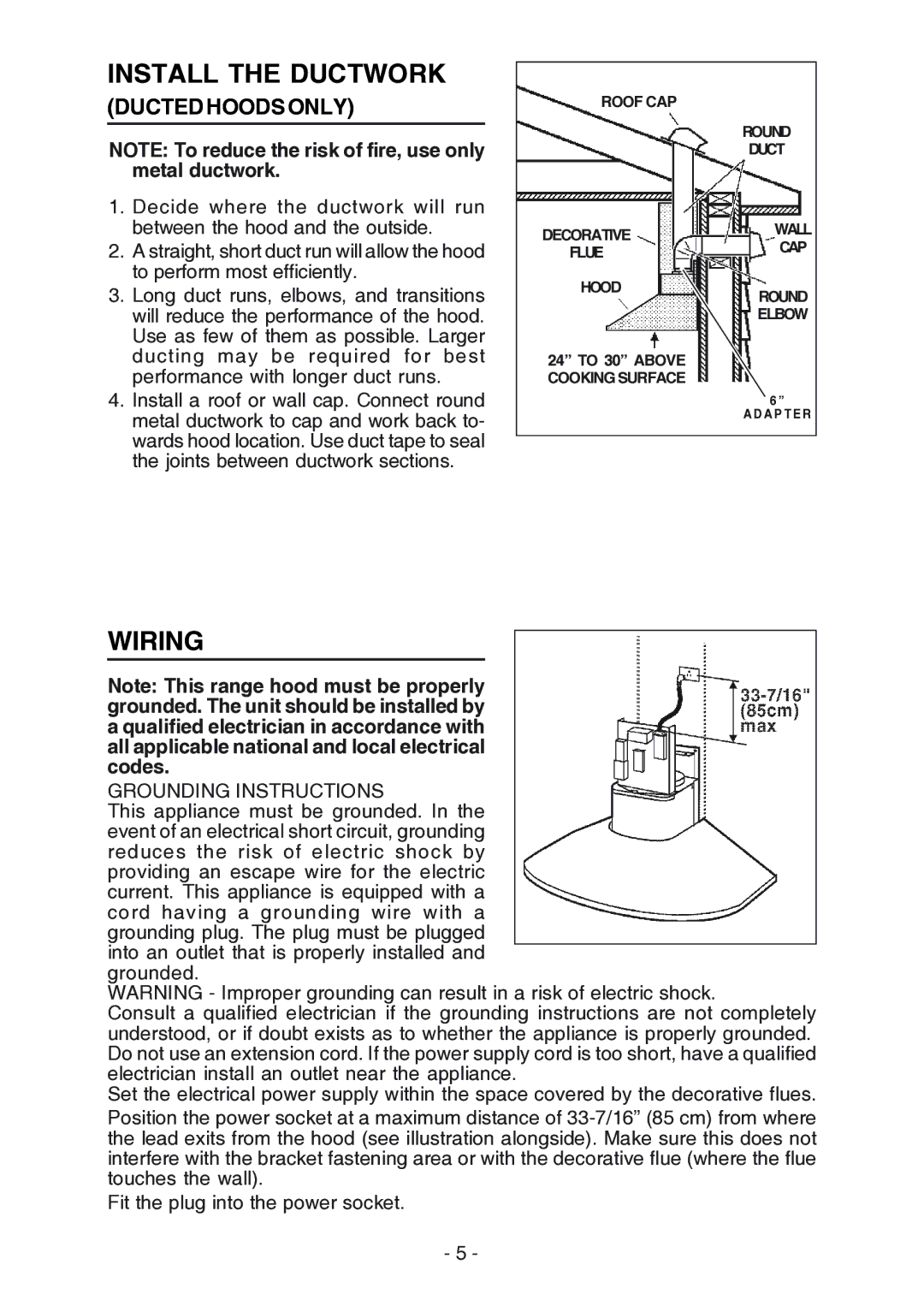 Broan RM524204, RM523004 manual Install the Ductwork, Wiring 