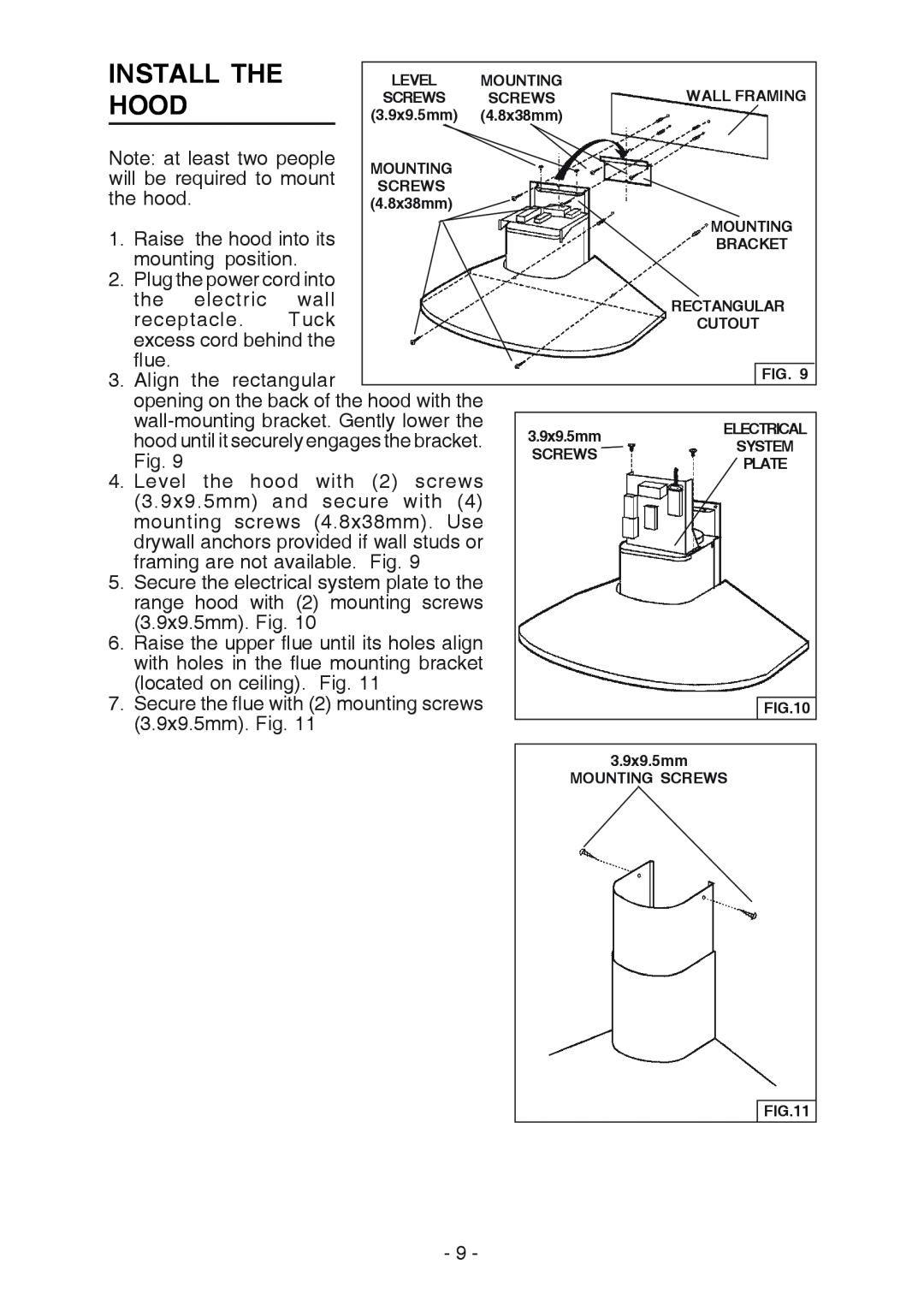 Broan RM524204 Install The, Hood, opening on the back of the hood with the, hood until it securely engages the bracket 