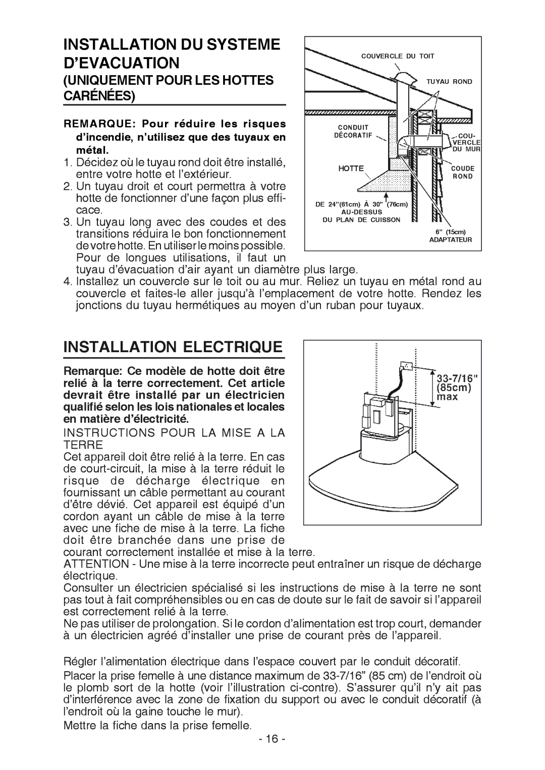 Broan RM523604 manual Installation DU Systeme, ’Evacuation, Installation Electrique 