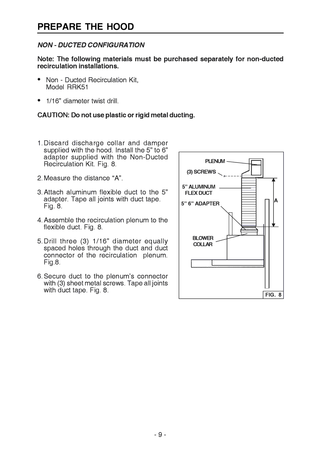 Broan RM533604 manual NON Ducted Configuration 