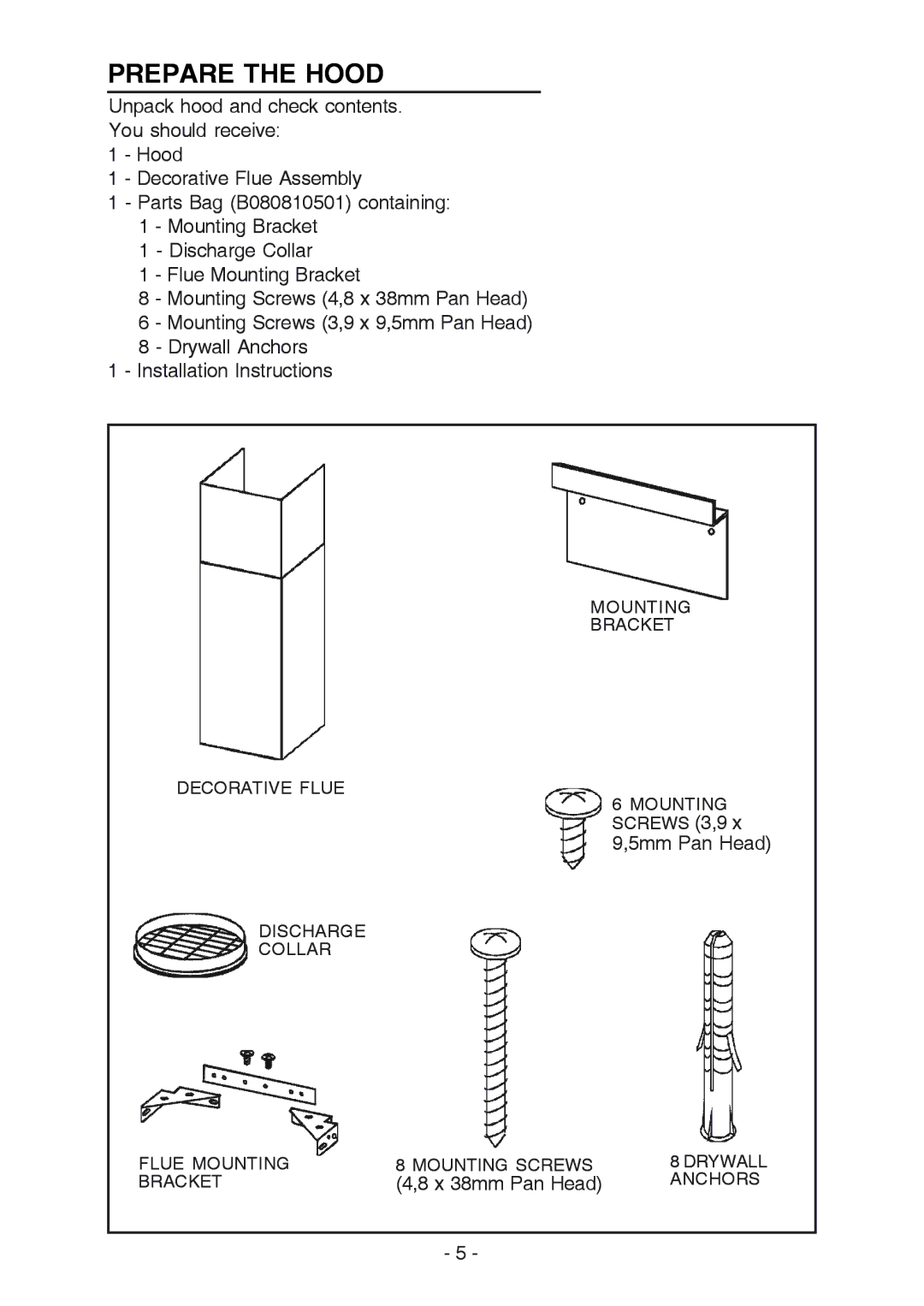 Broan RM533604 manual Prepare the Hood 