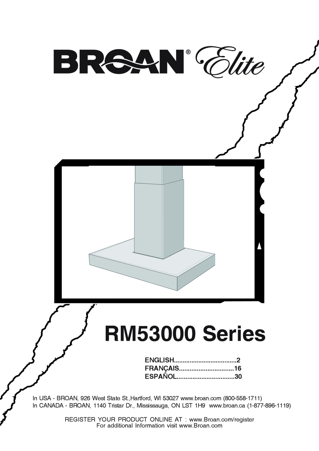 Broan RM533604 manual English, Français, Español, RM53000 Series 
