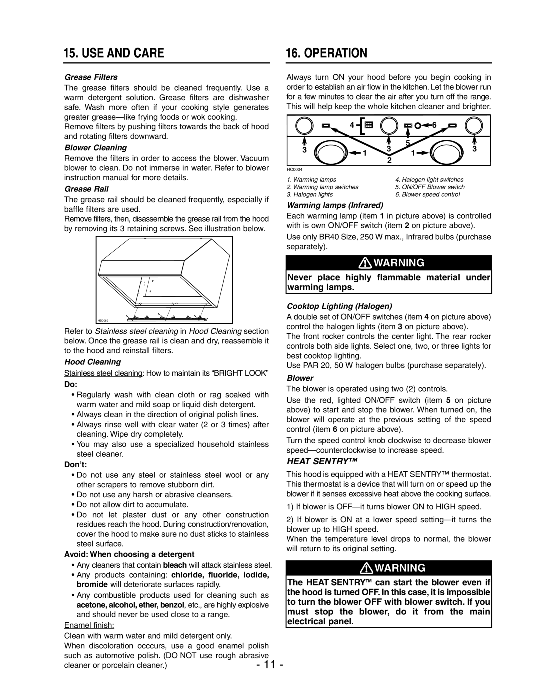 Broan RM60000 manual USE and Care Operation 