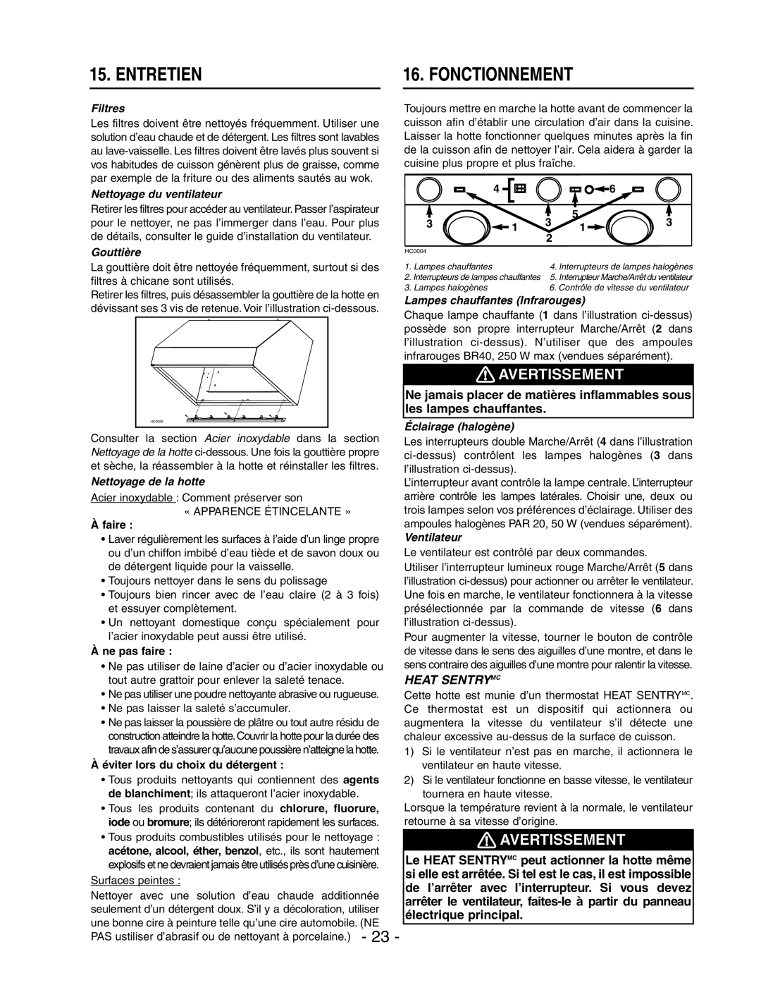 Broan RM60000 manual Entretien Fonctionnement 