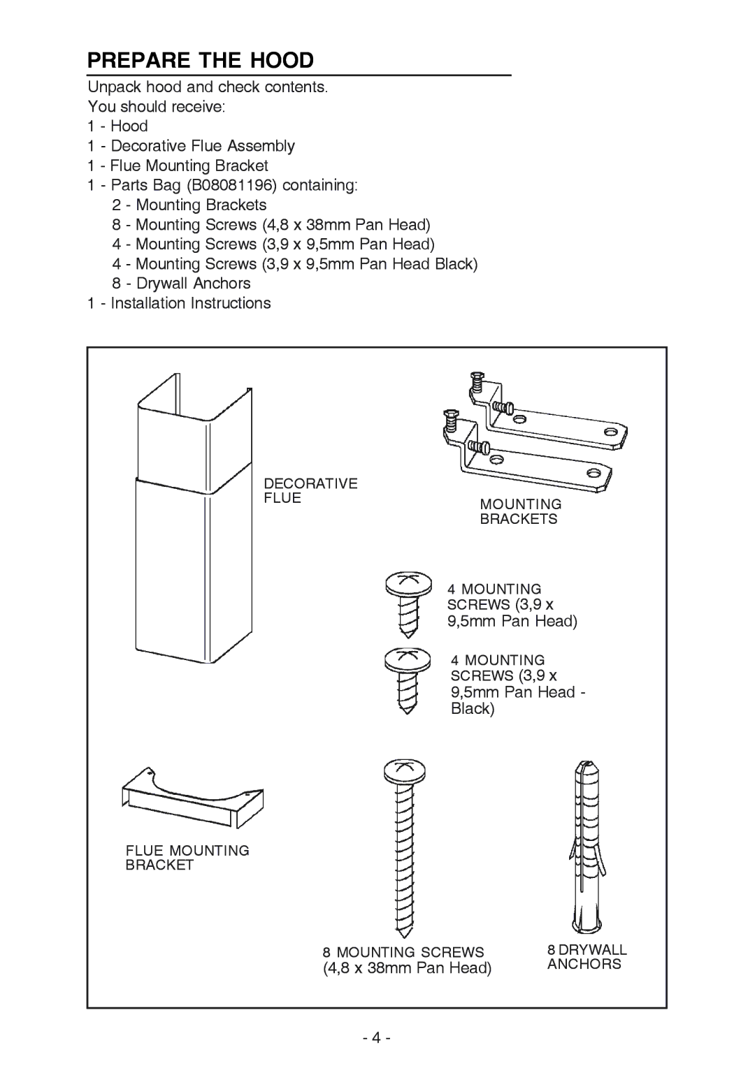 Broan RM61000EX manual Prepare the Hood 