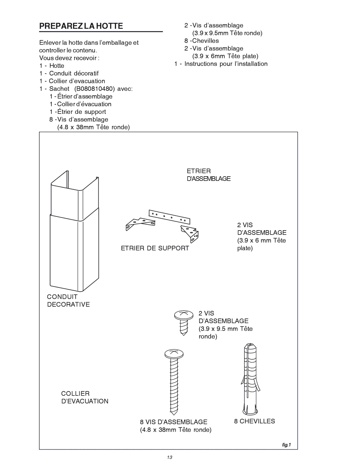 Broan RME50000 manual Preparez LA Hotte 