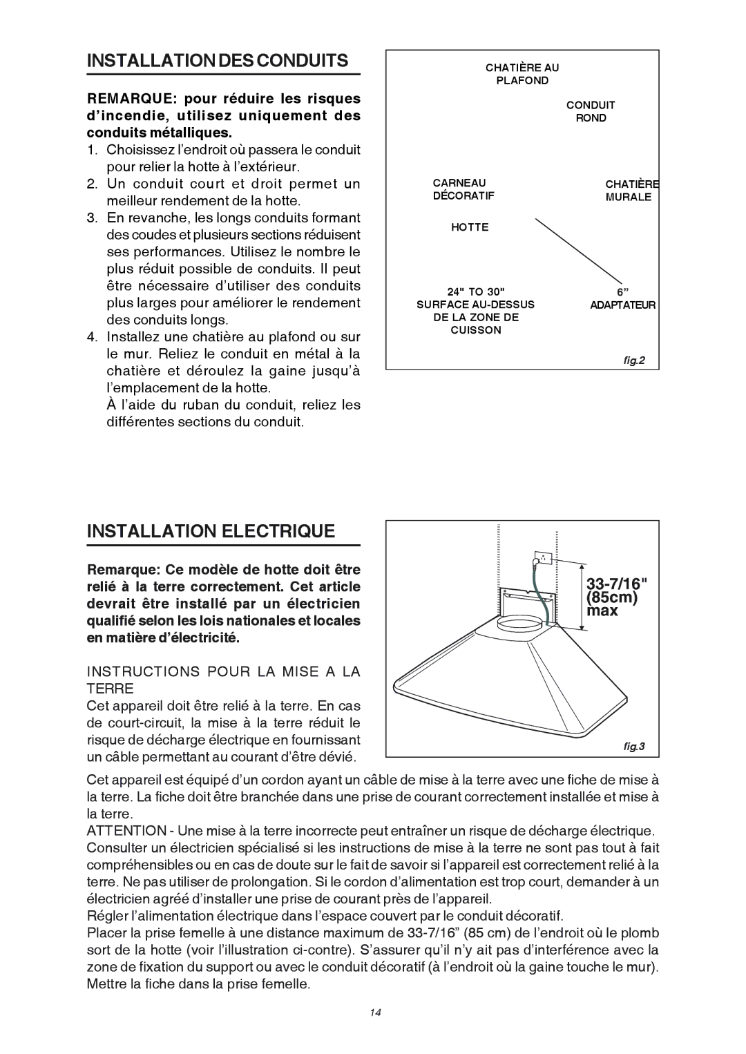 Broan RME50000 manual Installation DES Conduits, Installation Electrique 