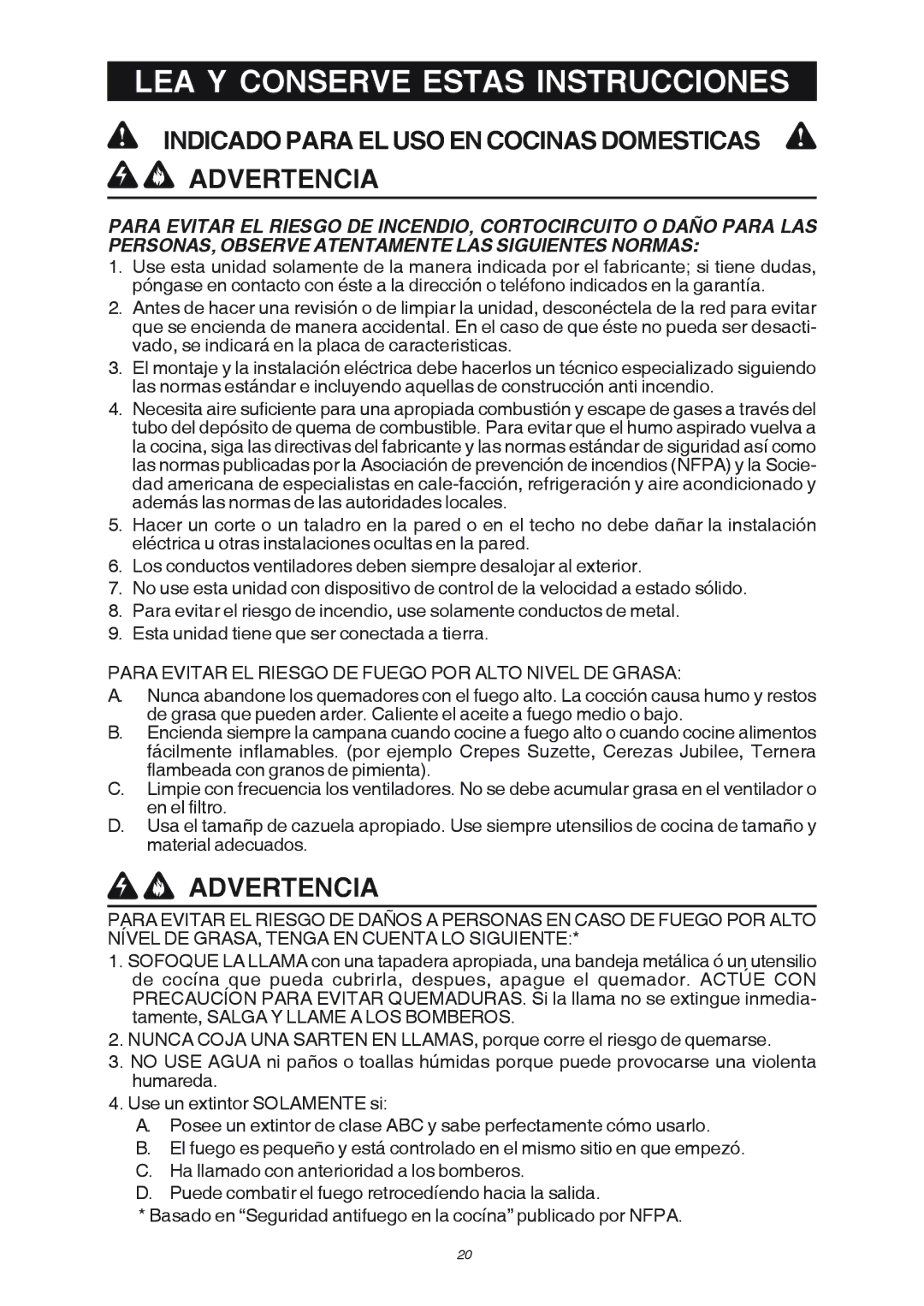 Broan RME50000 manual LEA Y Conserve Estas Instrucciones, Advertencia 