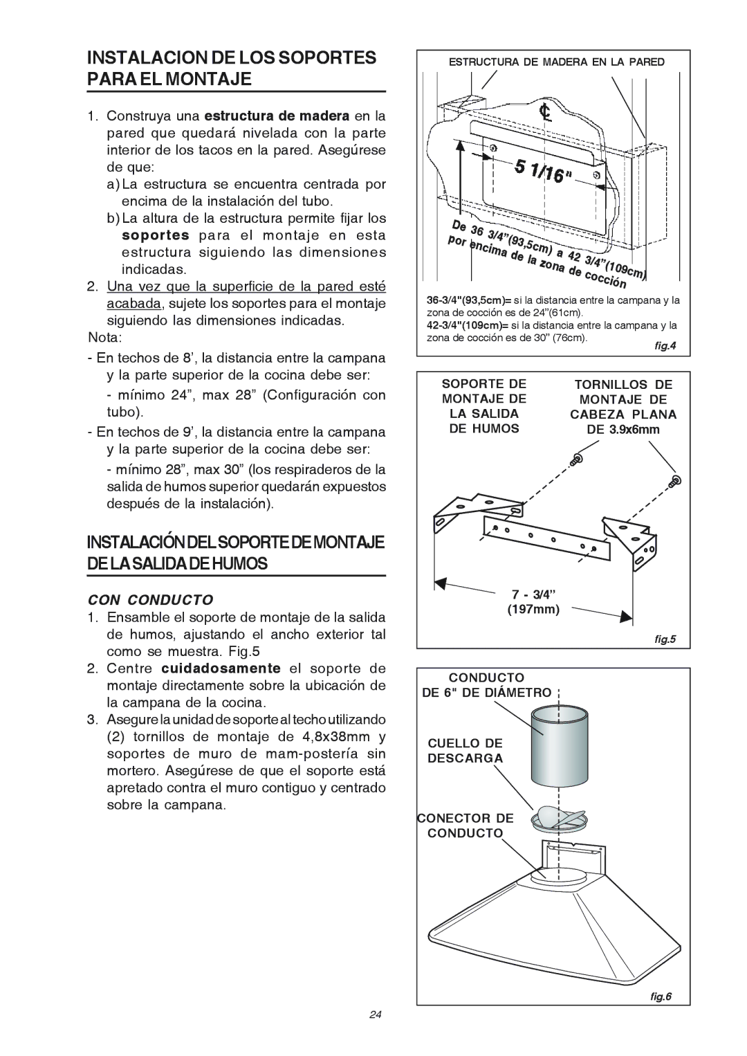 Broan RME50000 manual Instalacion DE LOS Soportes Para EL Montaje, CON Conducto 