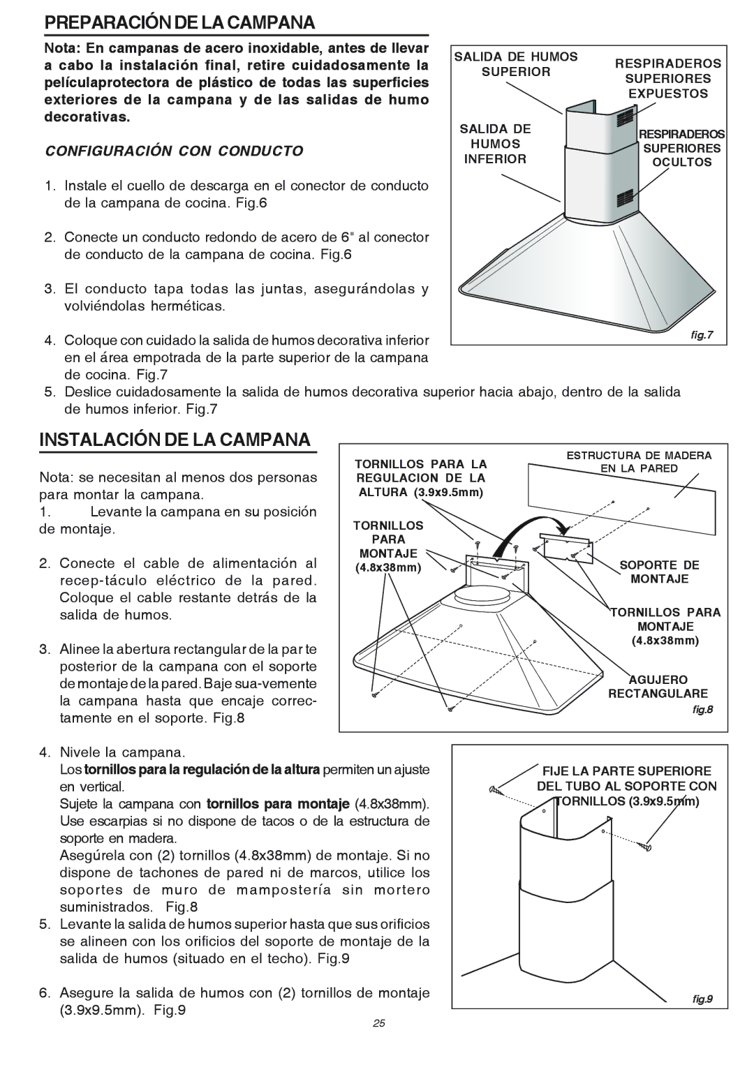 Broan RME50000 manual Preparación DE LA Campana, Instalación DE LA Campana, Configuración CON Conducto 