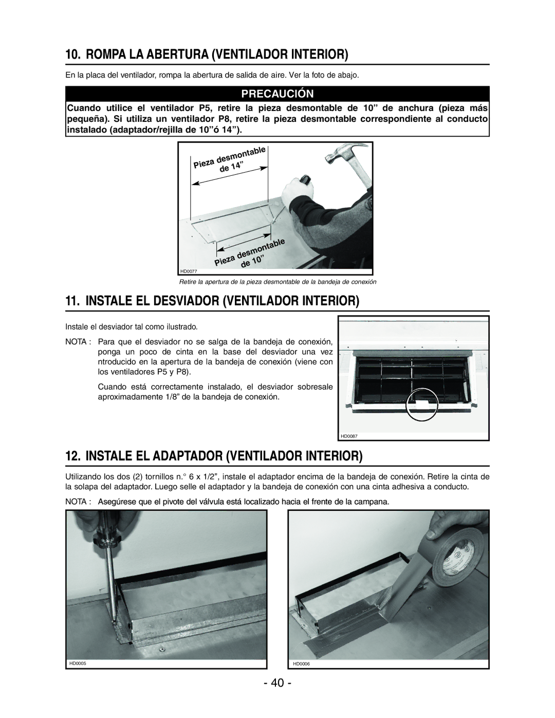 Broan RMIP33 Rompa LA Abertura Ventilador Interior, Instale EL Desviador Ventilador Interior, Pieza Desmontable 14’’ 