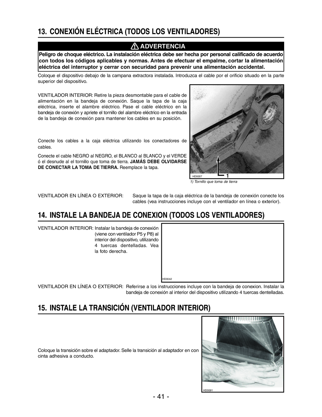 Broan RMIP33 Conexión Eléctrica Todos LOS Ventiladores, Instale LA Bandeja DE Conexion Todos LOS Ventiladores 