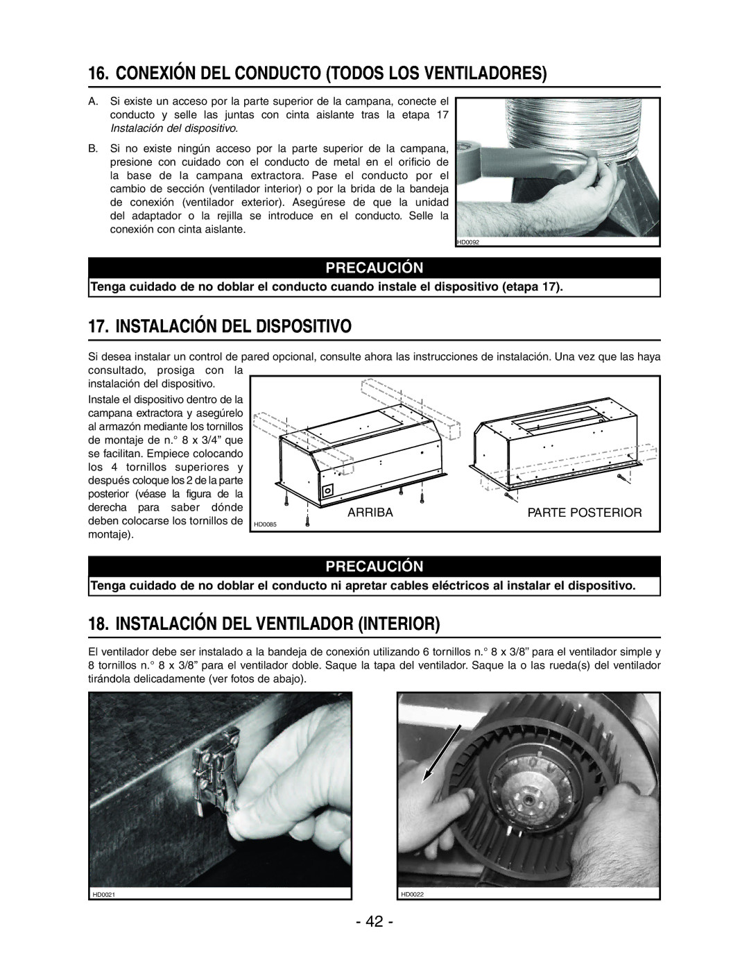 Broan RMIP33 installation instructions Conexión DEL Conducto Todos LOS Ventiladores, Instalación DEL Dispositivo 