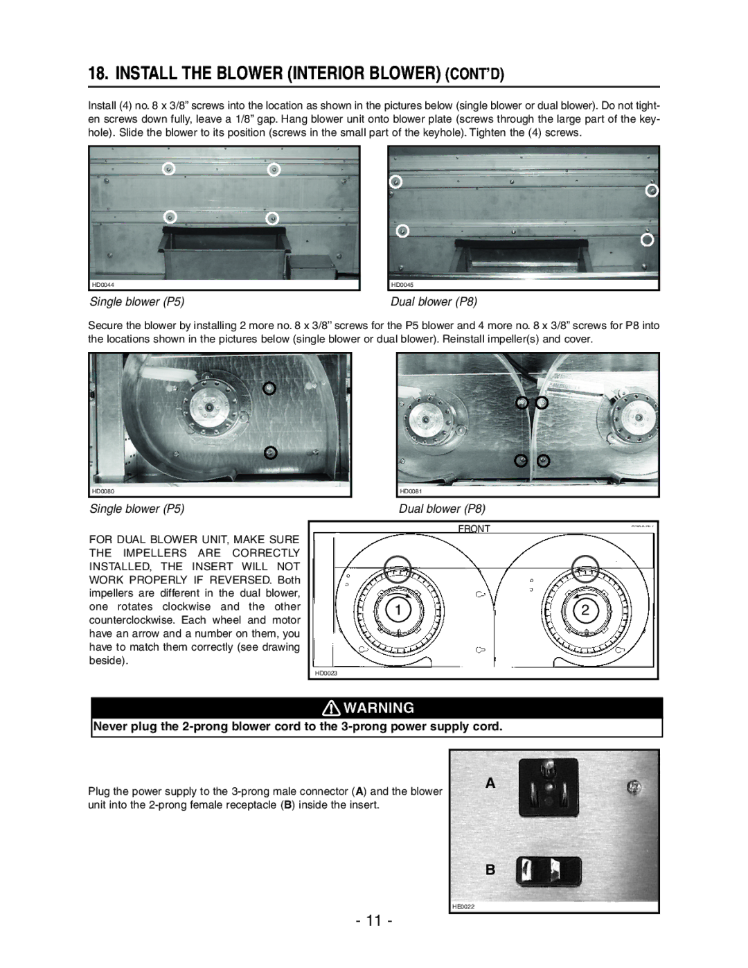 Broan RMIP33, RMIP45 installation instructions Install the Blower Interior Blower CONT’D, Dual blower P8 