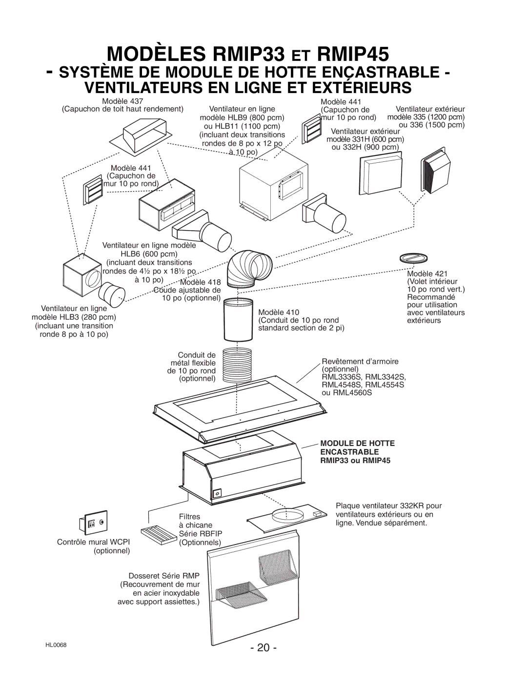 Broan installation instructions Module DE Hotte Encastrable, RMIP33 ou RMIP45 