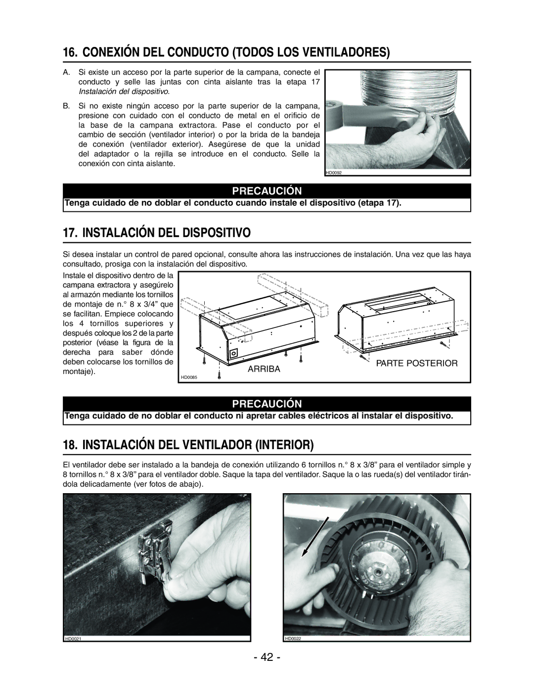 Broan RMIP45, RMIP33 installation instructions Conexión DEL Conducto Todos LOS Ventiladores, Instalación DEL Dispositivo 