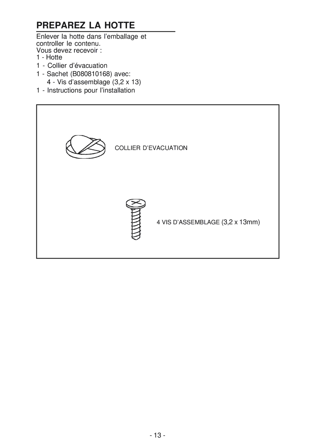 Broan RMP1 manual Preparez LA Hotte 