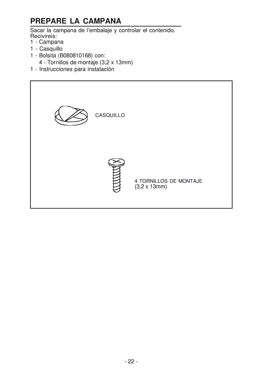 Broan RMP1 manual Prepare LA Campana 