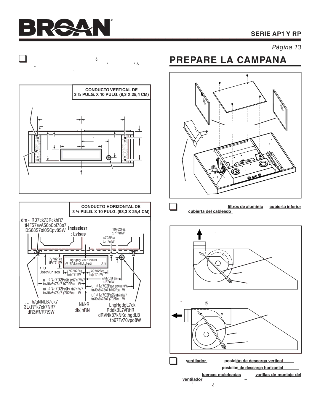 Broan AP1, RP warranty Prepare LA Campana, Frente DEL, Gabinete 