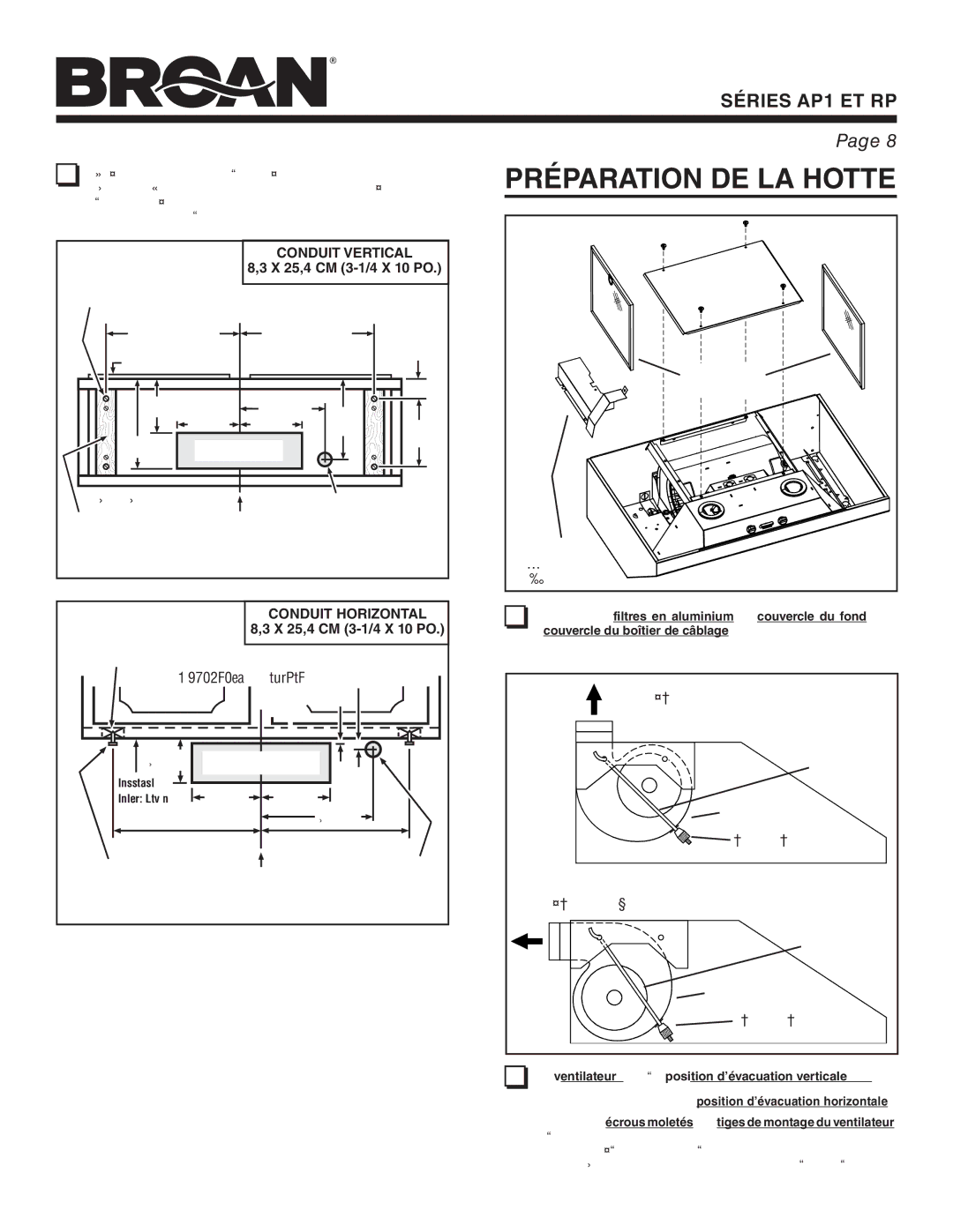 Broan RP, AP1 warranty Préparation DE LA Hotte 