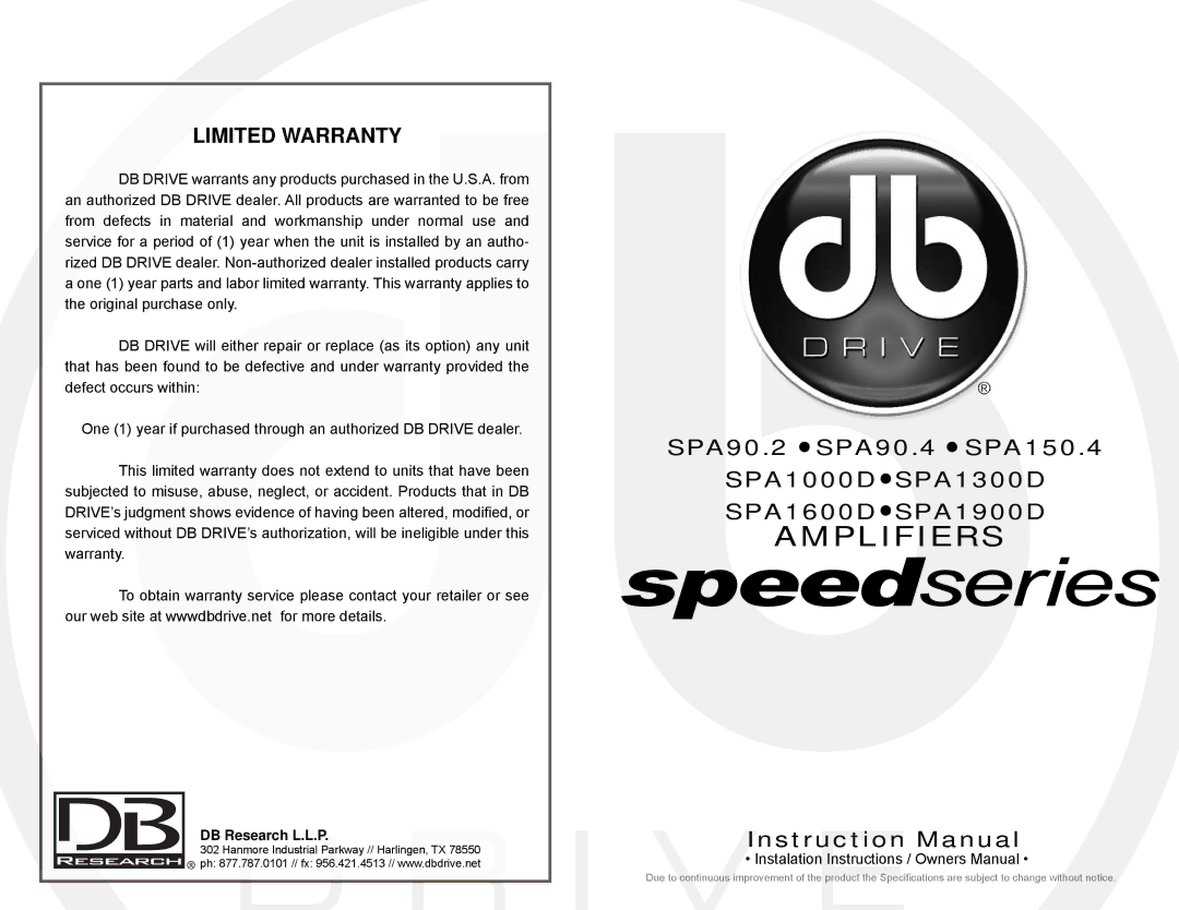 Broan SPA90.2, SPA90.4, SPA1900D, SPA1600D, SPA150.4, SPA1300D, SPA1000D instruction manual Amplifiers 