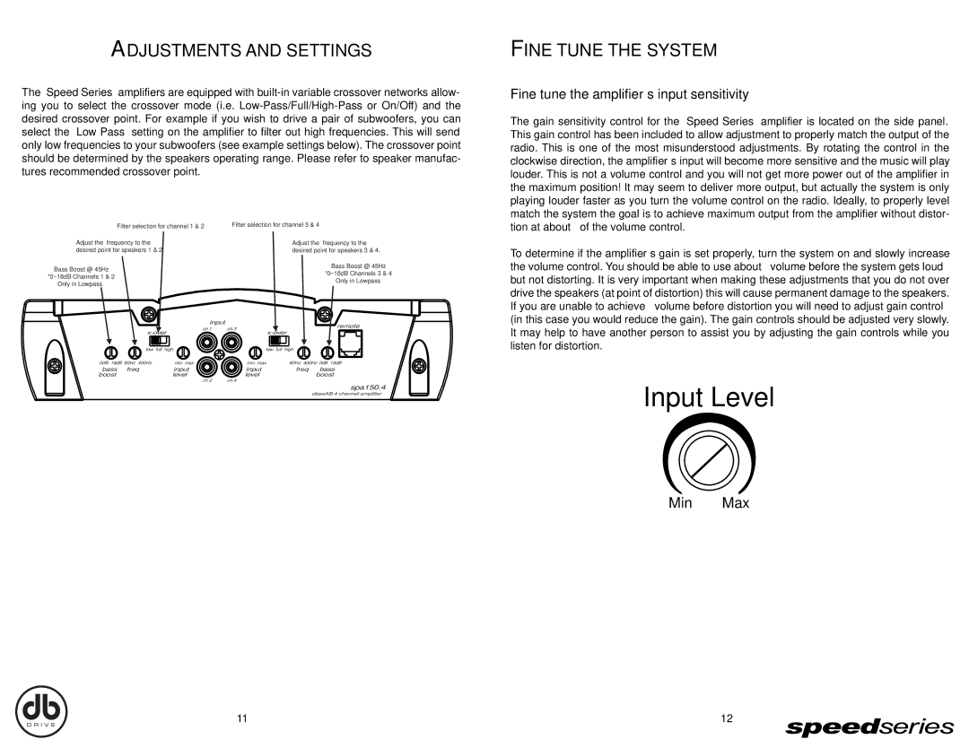 Broan SPA90.4, SPA90.2 Adjustments and Settings, Fine Tune the System, Fine tune the amplifier’s input sensitivity 