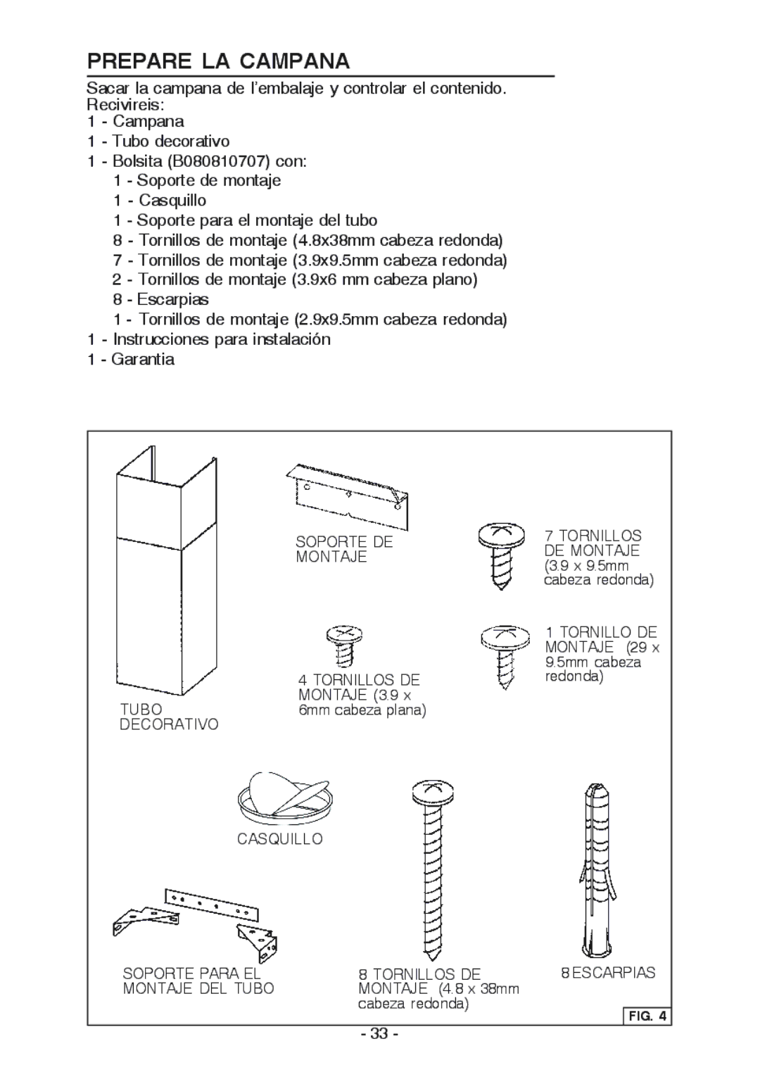 Broan WC26I manual Prepare LA Campana, Decorativo 