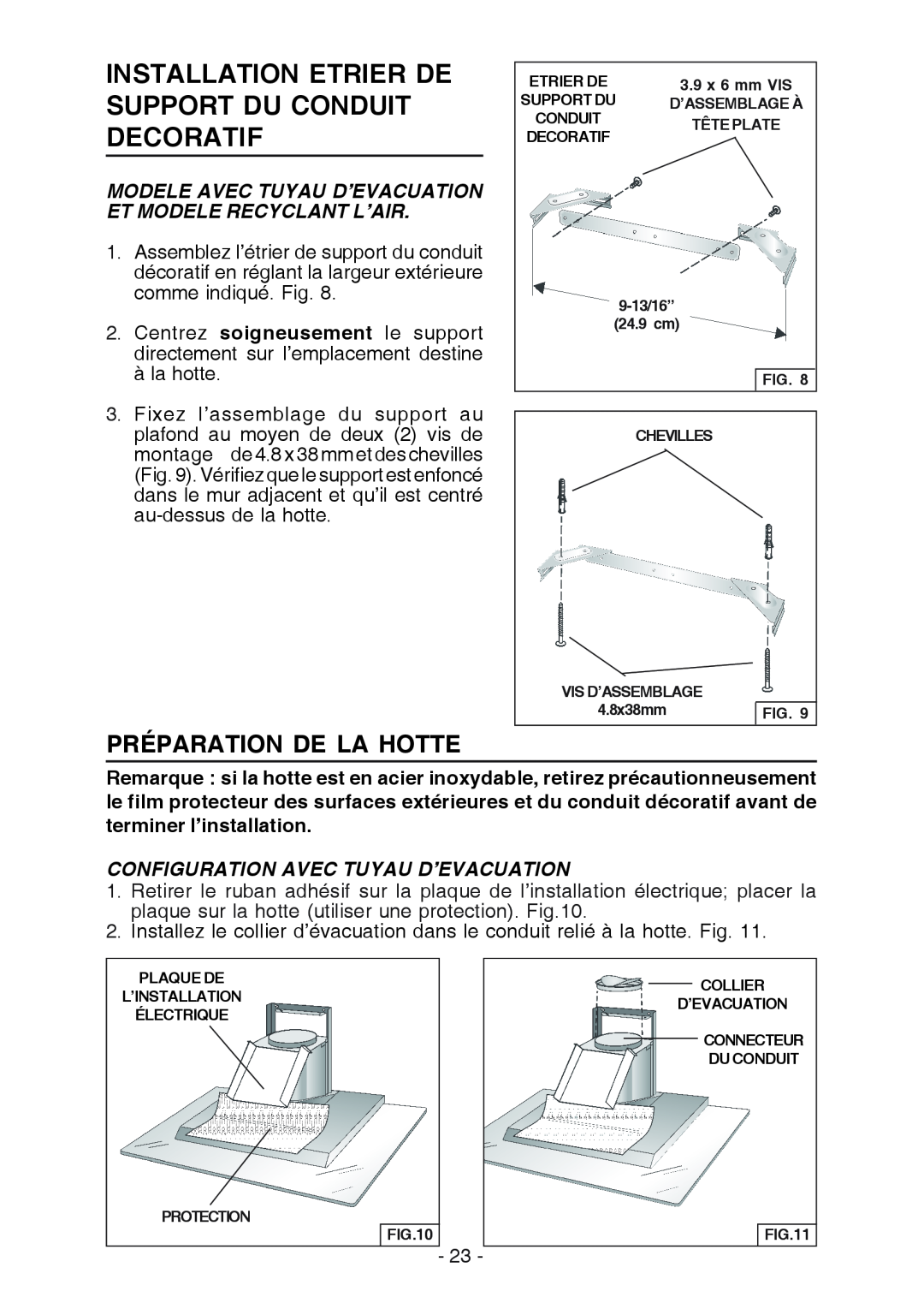 Broan WC26I manual Installation Etrier De Support Du Conduit Decoratif, Préparation De La Hotte 