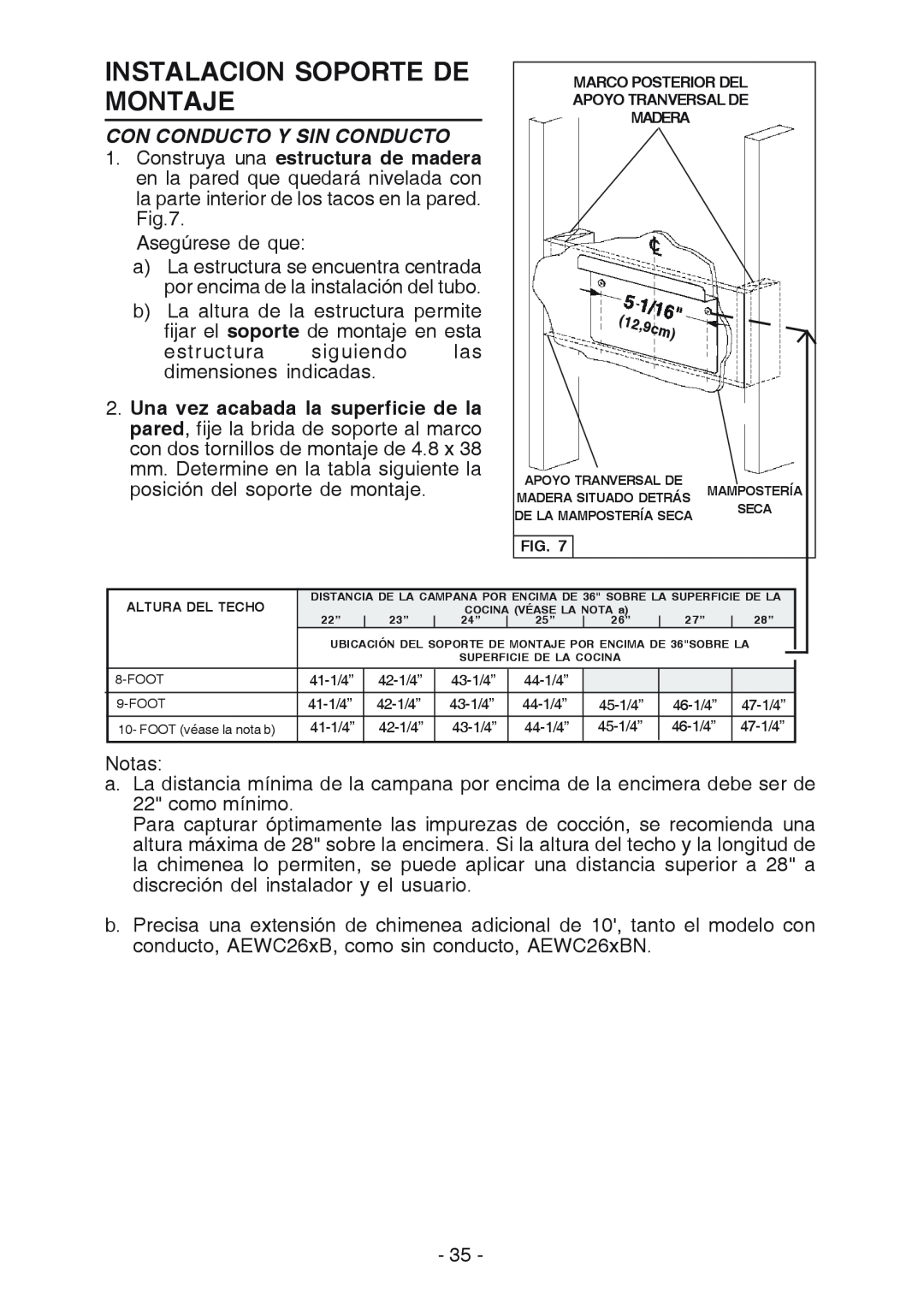Broan WC26I manual Instalacion Soporte De Montaje, Con Conducto Y Sin Conducto 