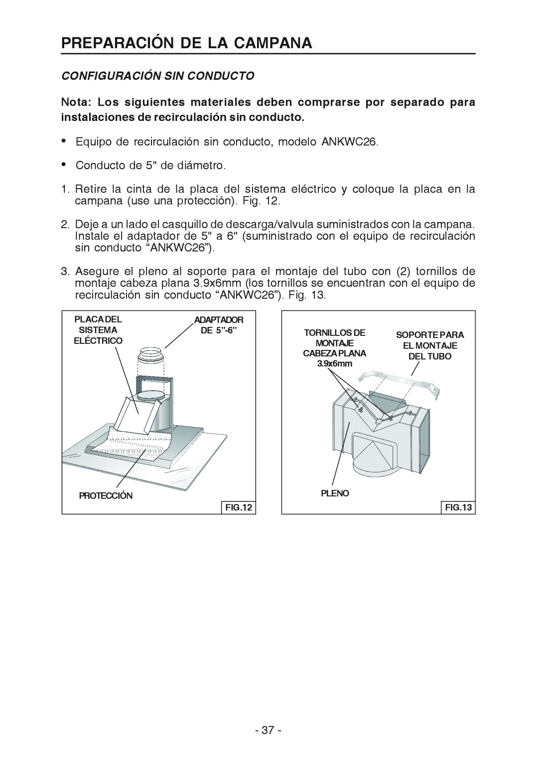 Broan WC26I manual Preparación De La Campana, Configuración Sin Conducto 