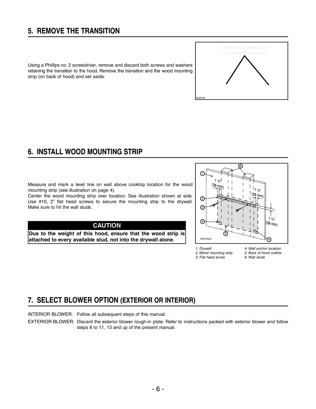 Broan WPD29M installation instructions Remove the Transition, Install Wood Mounting Strip 