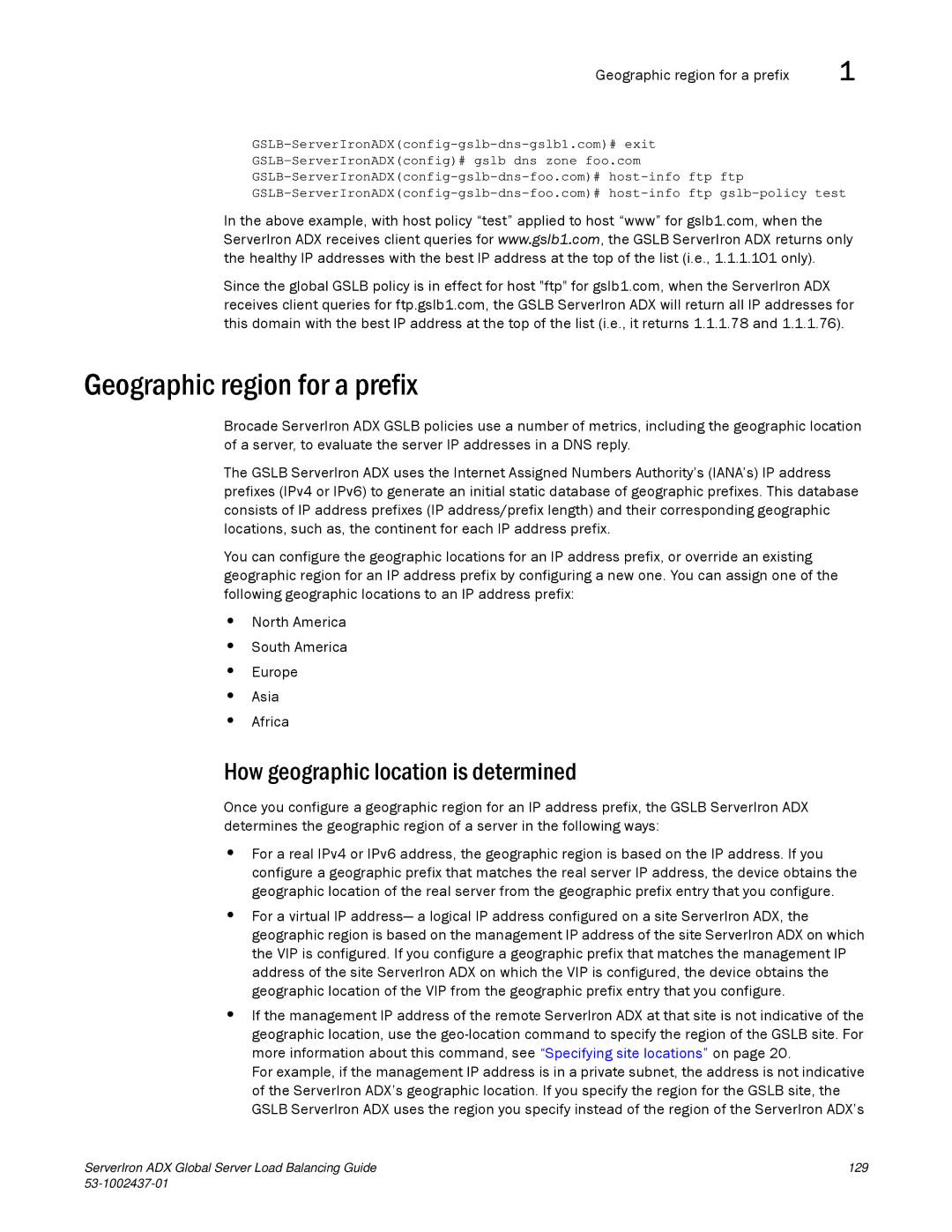 Brocade Communications Systems 12.4.00 manual Geographic region for a prefix, How geographic location is determined 