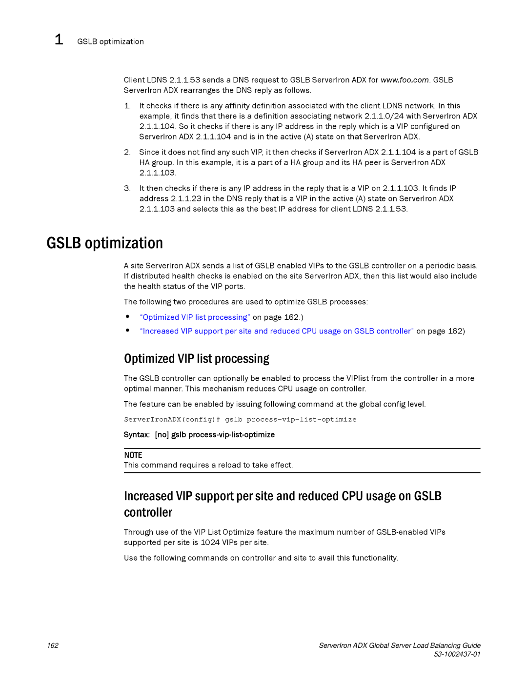 Brocade Communications Systems 12.4.00 manual Gslb optimization, Optimized VIP list processing 