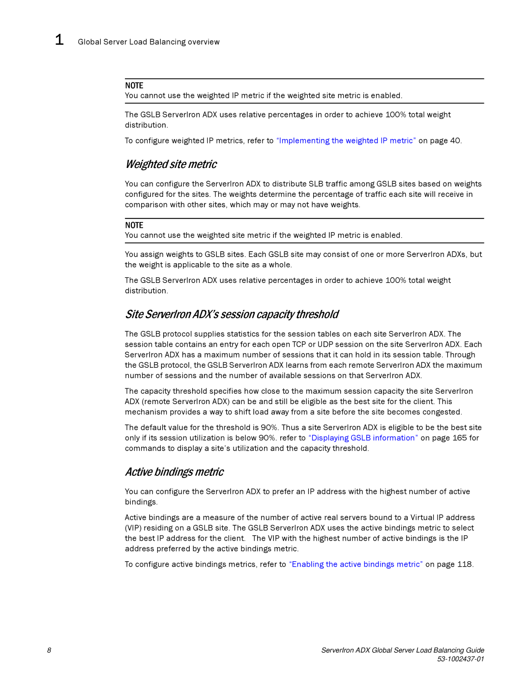 Brocade Communications Systems 12.4.00 manual Weighted site metric, Site ServerIron ADX’s session capacity threshold 