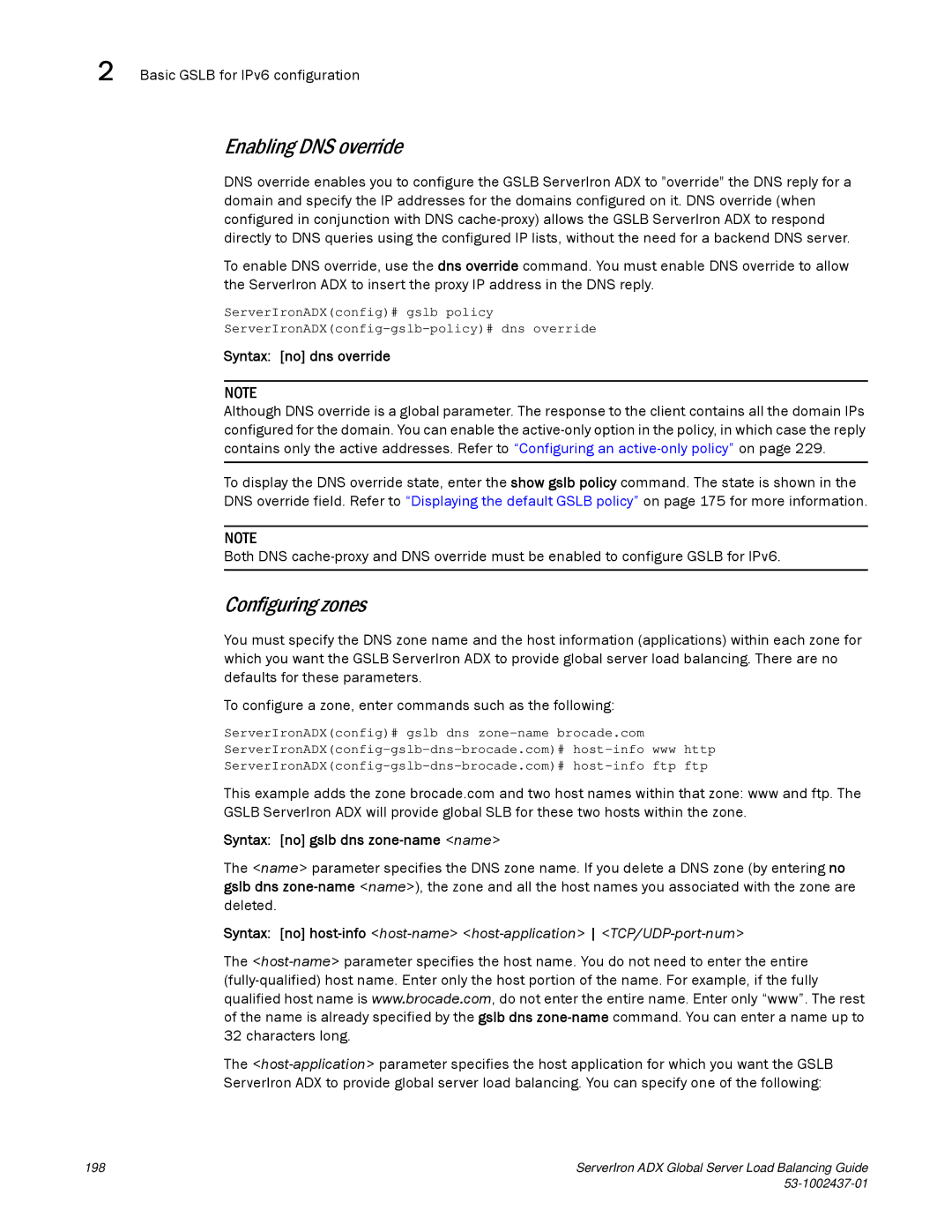 Brocade Communications Systems 12.4.00 manual Enabling DNS override, Configuring zones 