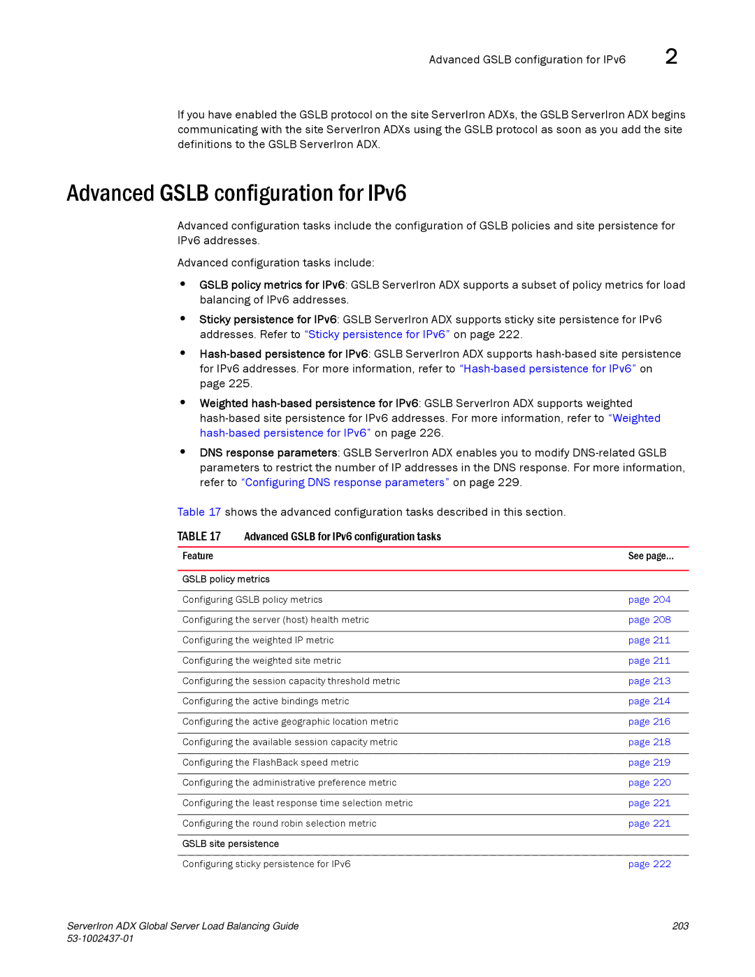 Brocade Communications Systems 12.4.00 manual Advanced Gslb configuration for IPv6, Gslb site persistence 