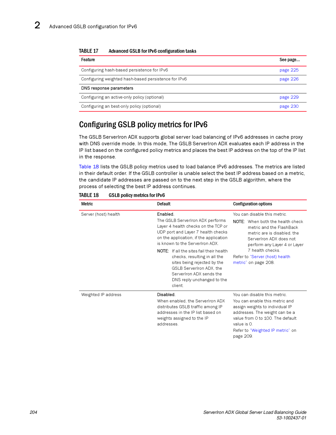 Brocade Communications Systems 12.4.00 manual Configuring Gslb policy metrics for IPv6, Refer to Server host health 