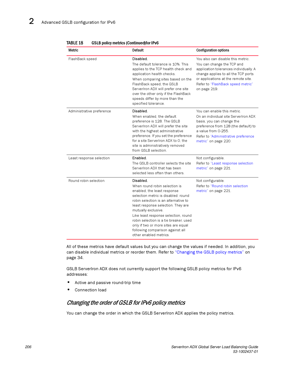 Brocade Communications Systems 12.4.00 Changing the order of Gslb for IPv6 policy metrics, Refer to FlashBack speed metric 