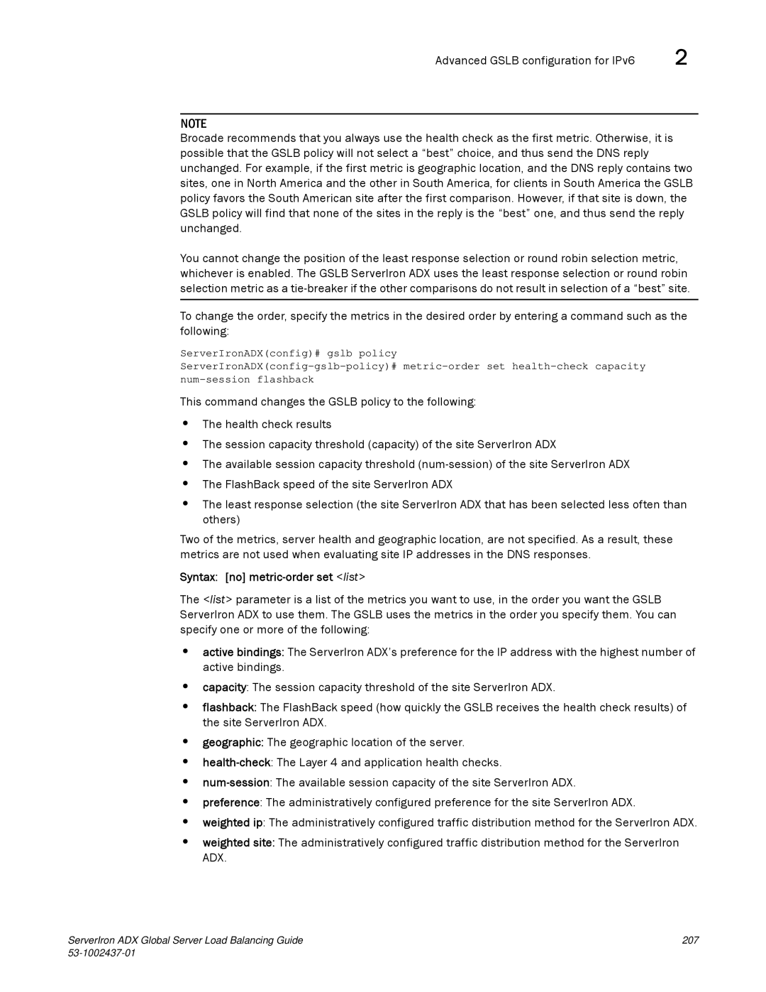 Brocade Communications Systems 12.4.00 manual Syntax no metric-order set list 