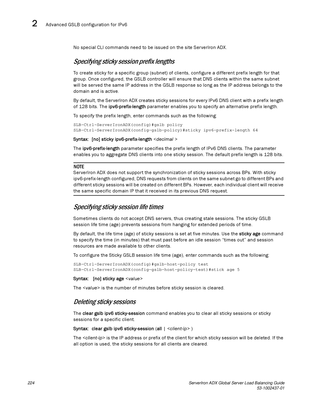 Brocade Communications Systems 12.4.00 Specifying sticky session prefix lengths, Specifying sticky session life times 