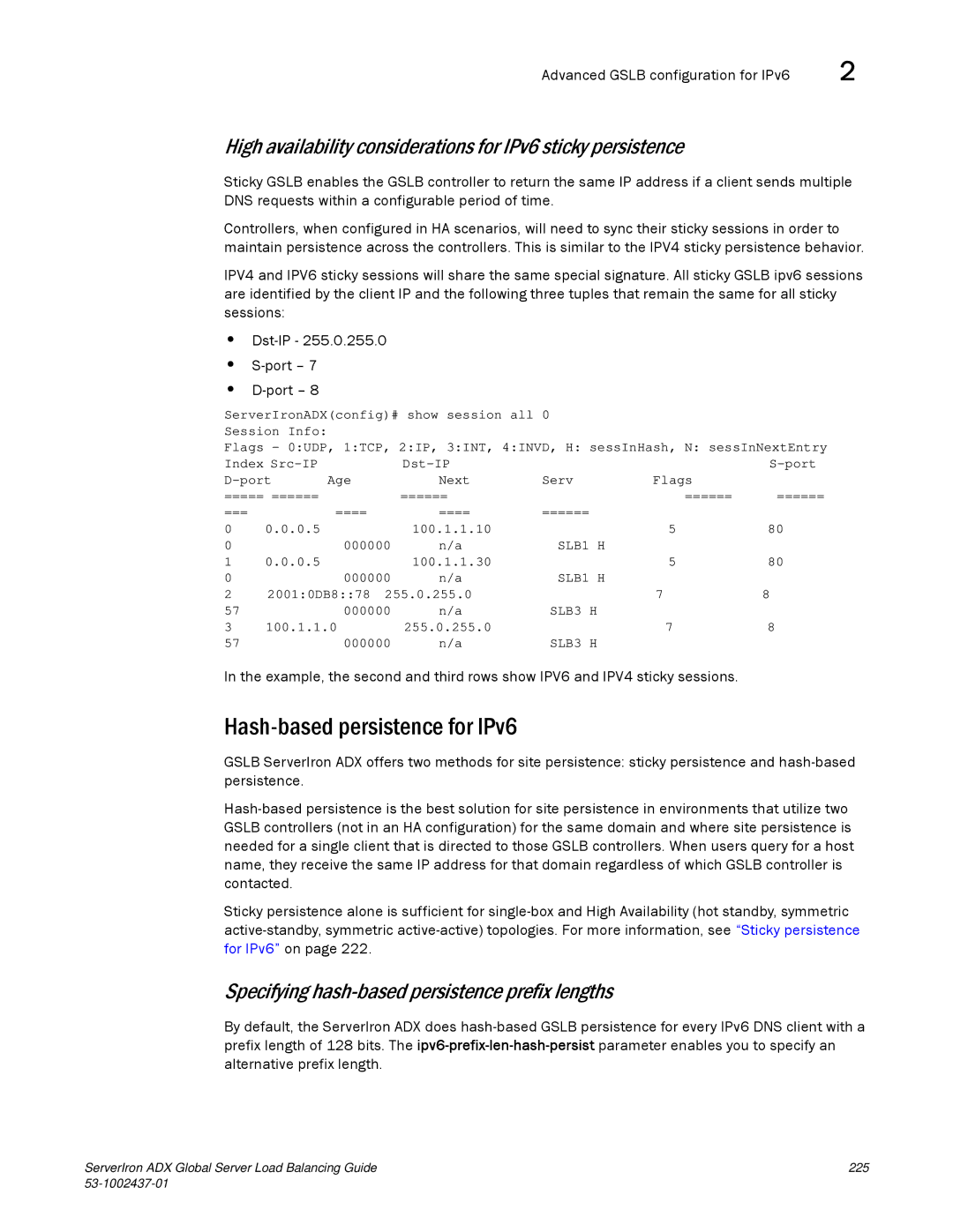 Brocade Communications Systems 12.4.00 Hash-based persistence for IPv6, Specifying hash-based persistence prefix lengths 